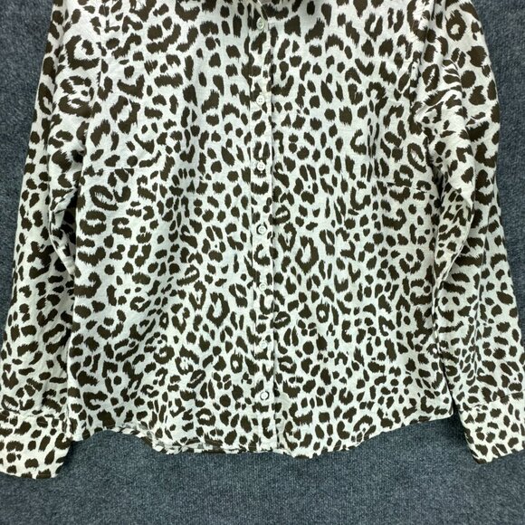 J Crew Shirt Womens 10 Brown Button Up Linen Blend Long Sleeve Breathable - Picture 3 of 15